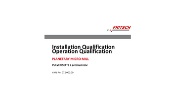 IQ/OQ documentation (questionnaire format - implementation by customer)